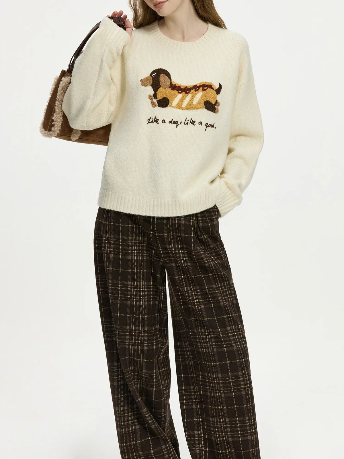 Embroidered Round Neck Drop Sleeve Sweater