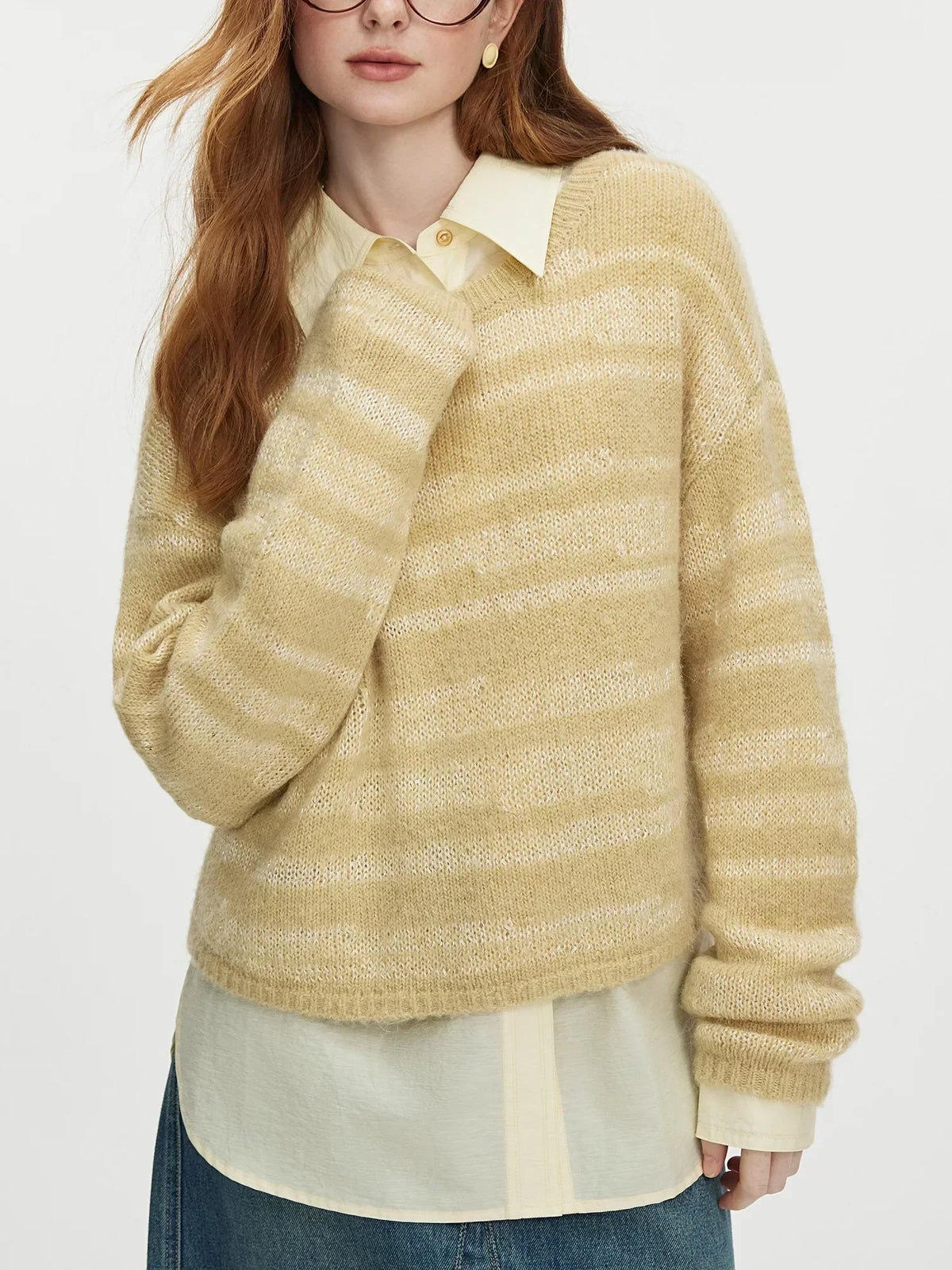 8.7% Wool Round Neck Drop Sleeve Sweater