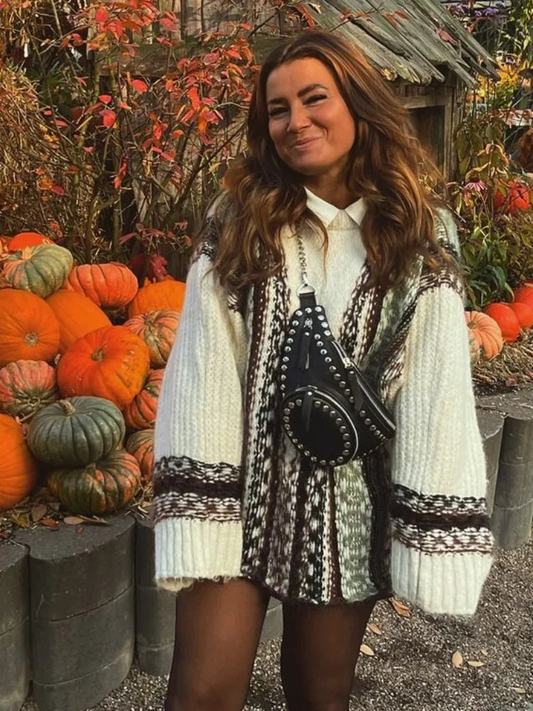 Retro Crochet V-neck Oversize Cardigan