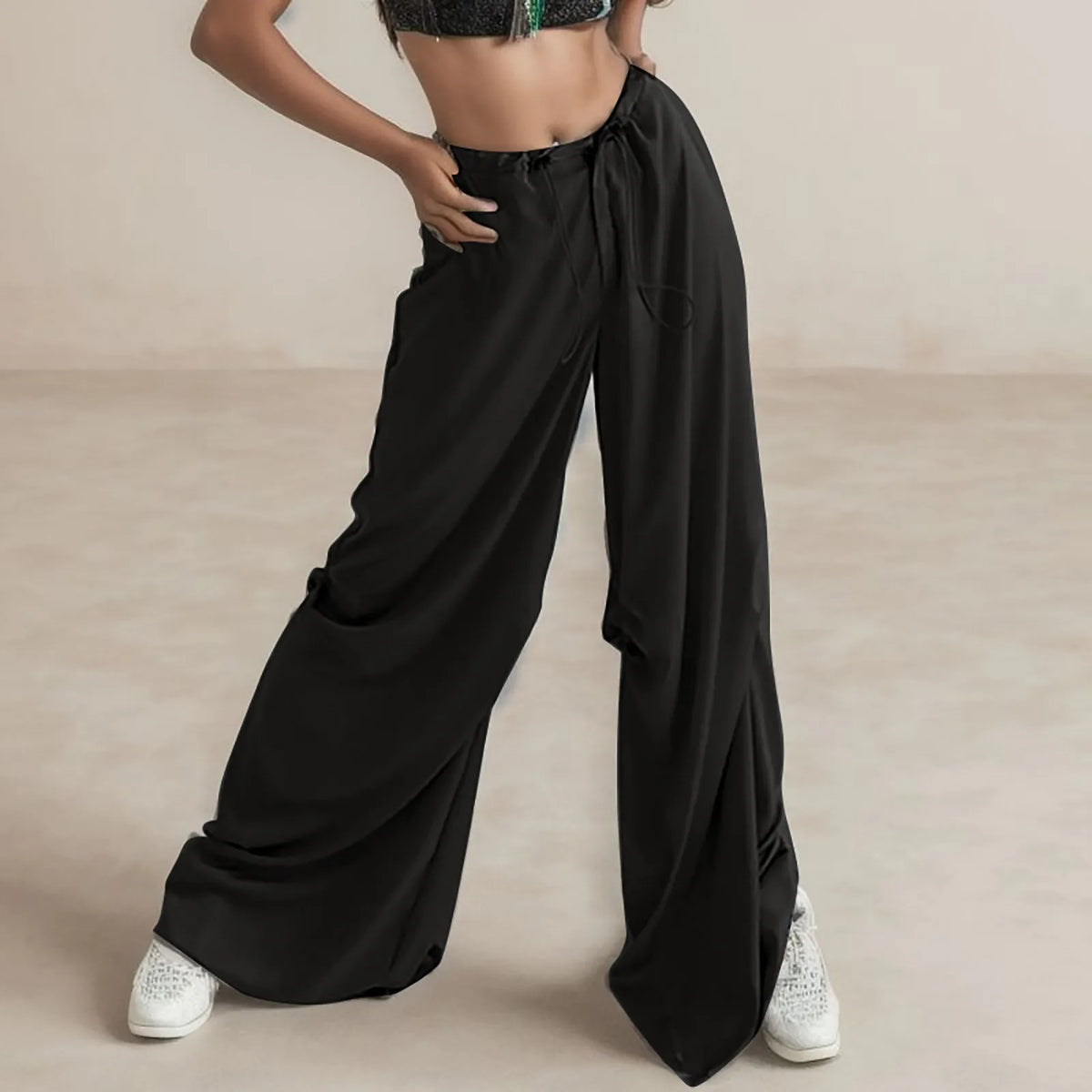 Breathable Chiffon Culotte Wide Pants Black / S