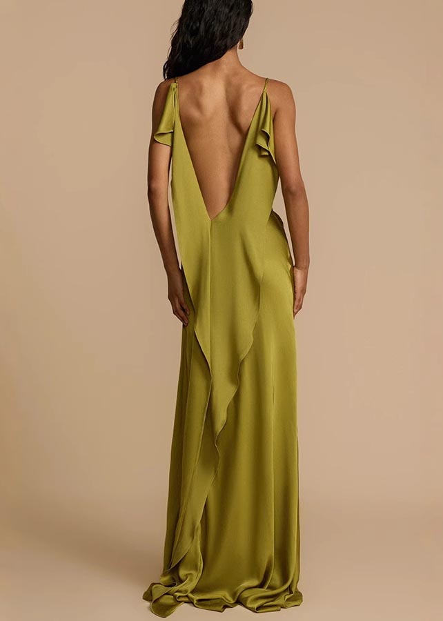 Satin Cowl Neck Spaghetti Strap High Split Bias Cut Maxi Gown - View 5