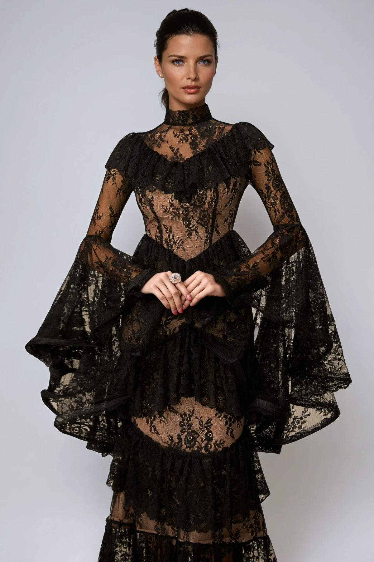 Fausta Bell Sleeve Tiered Lace Maxi Dress - View 4