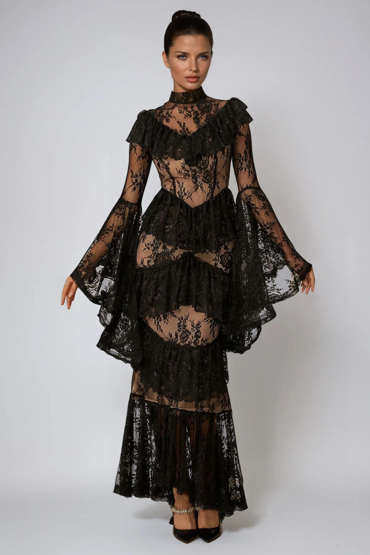 Fausta Bell Sleeve Tiered Lace Maxi Dress - View 2