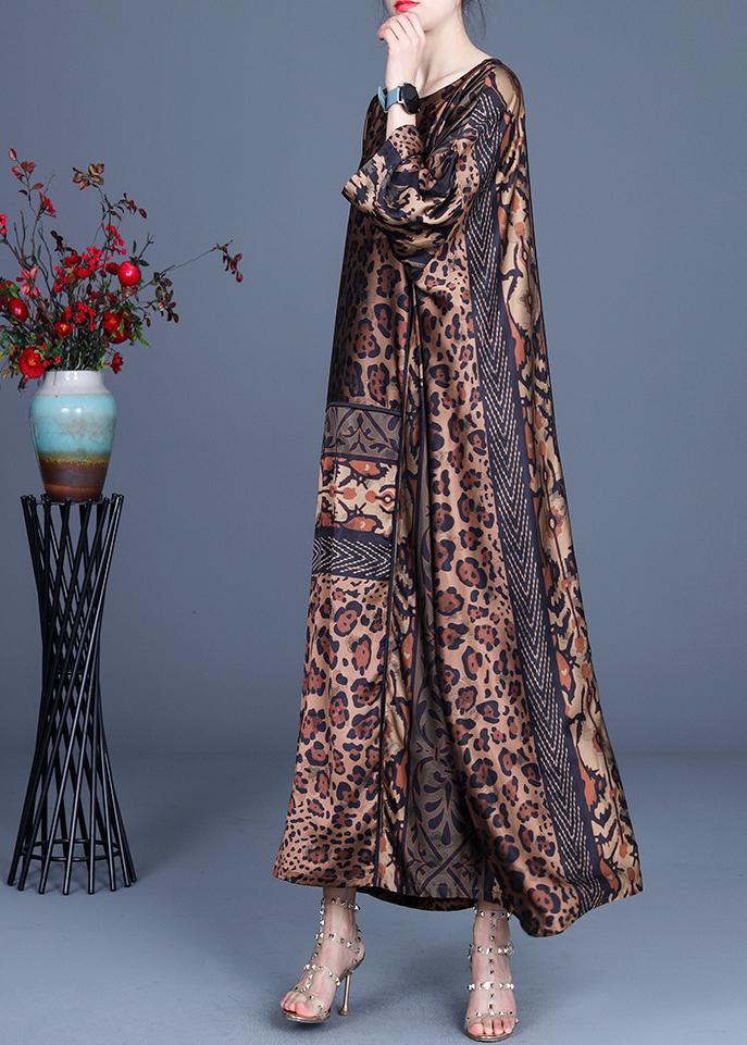 Animal Print Round Neck Drop Shoulder Contrast Band Maxi Dress - View 3