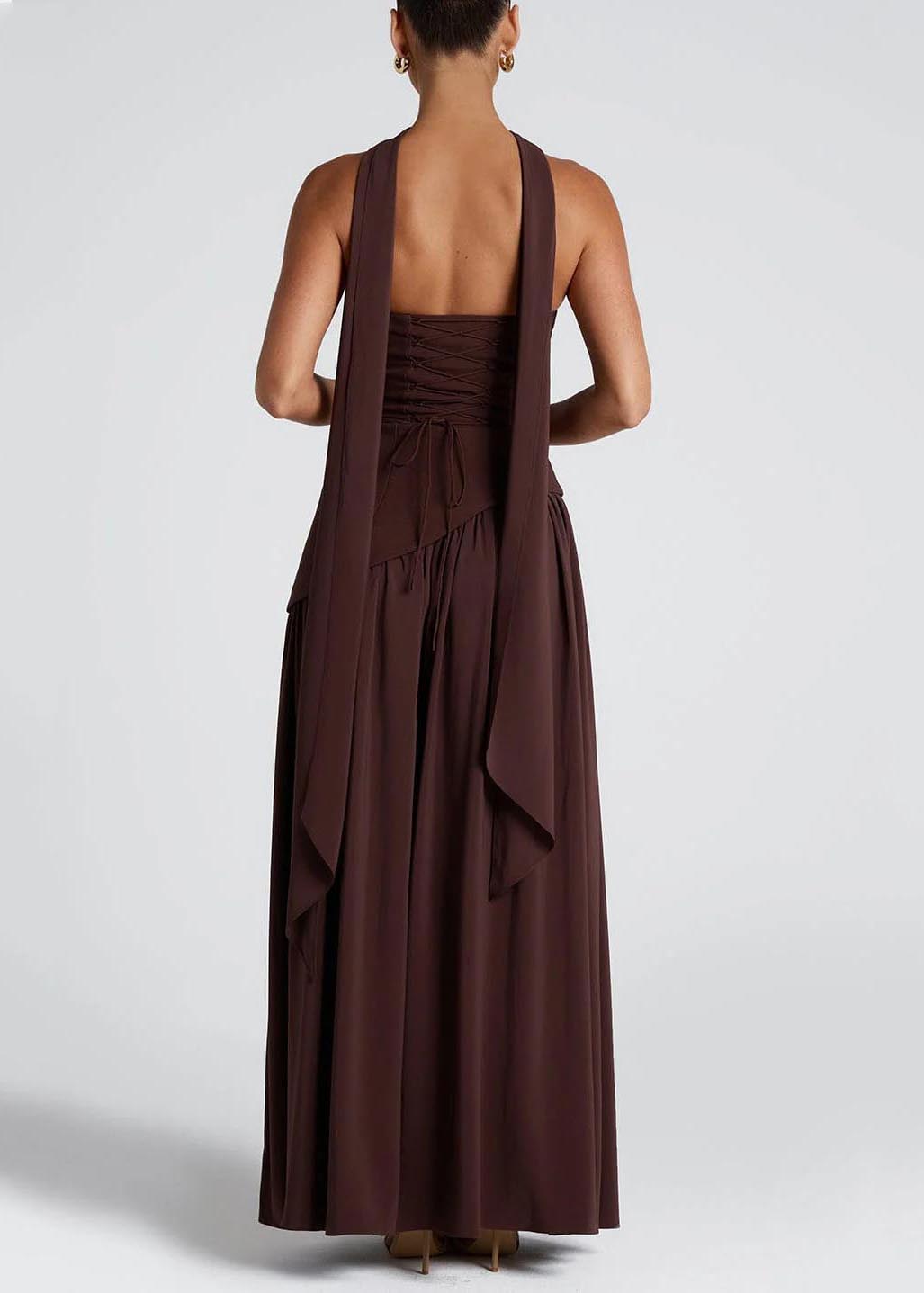Strapless Asymmetric Drop Waist Pleated Scarf Drape Maxi Gown - View 4