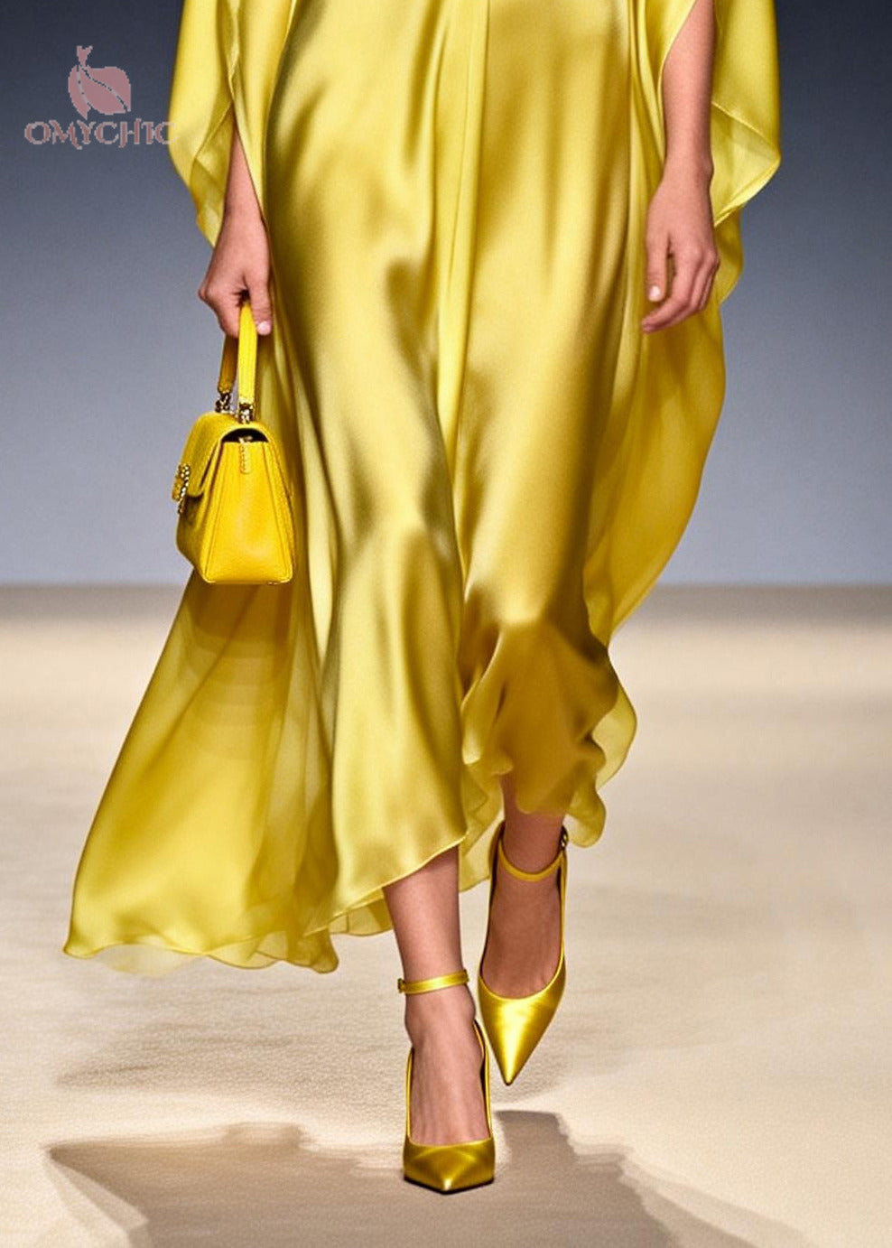 Satin Deep V-Neck Batwing Sleeve Draped Kaftan Maxi Dress - View 4