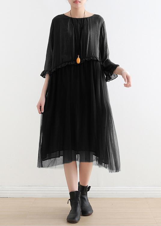 Tulle Layered Empire Waist Round Neck Long Sleeve Midi Dress - View 2