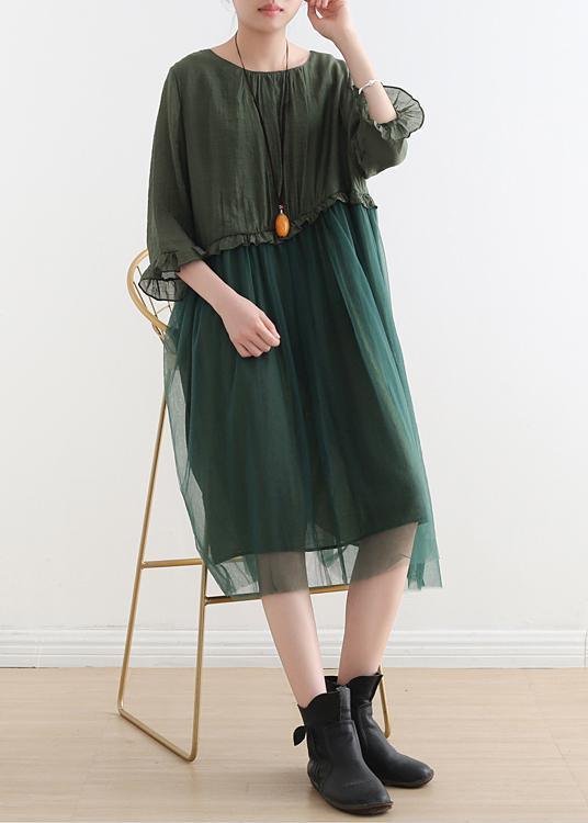 Tulle Layered Empire Waist Round Neck Long Sleeve Midi Dress - View 3