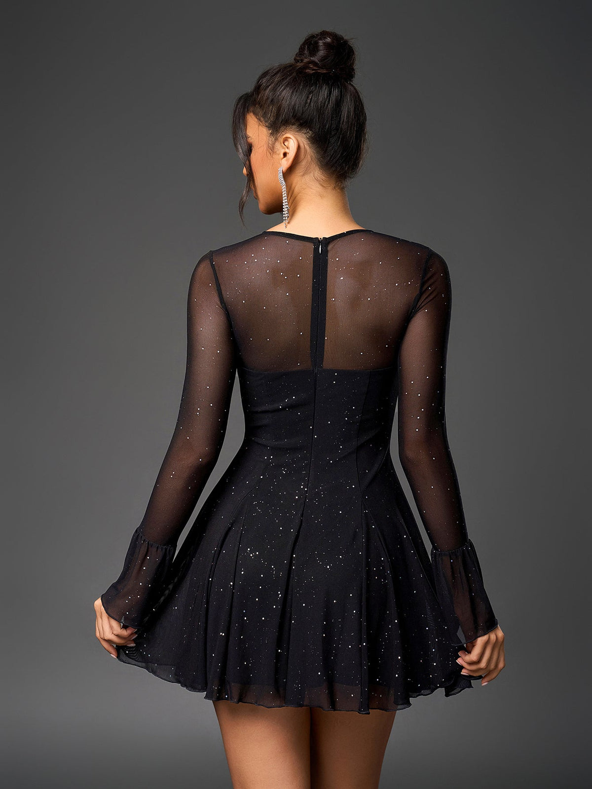Glitter Mesh Sweetheart Tie Front Keyhole A-Line Mini Dress - View 11