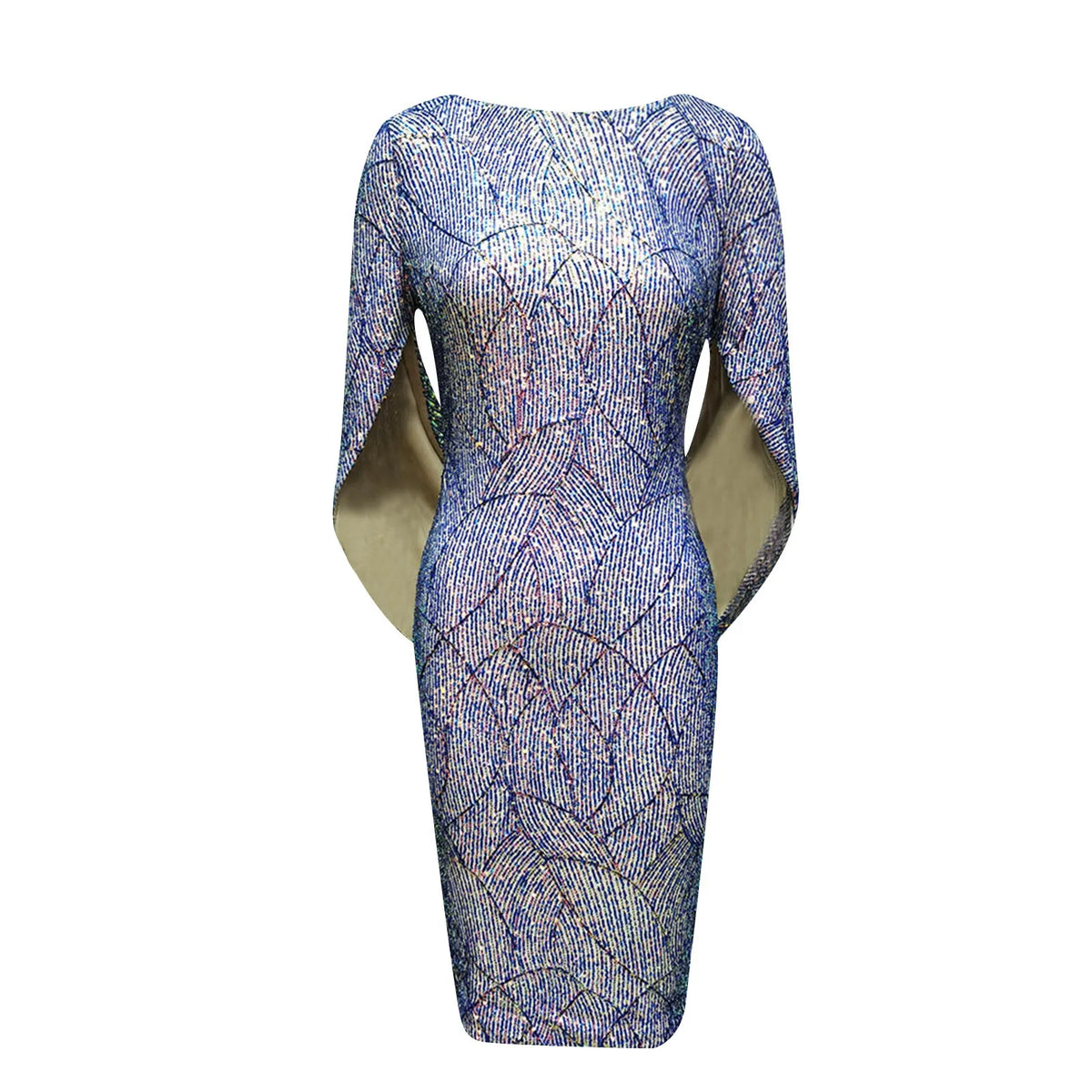 Sequin Crew Neck Cape Sleeve Bodycon Midi Dress - View 5