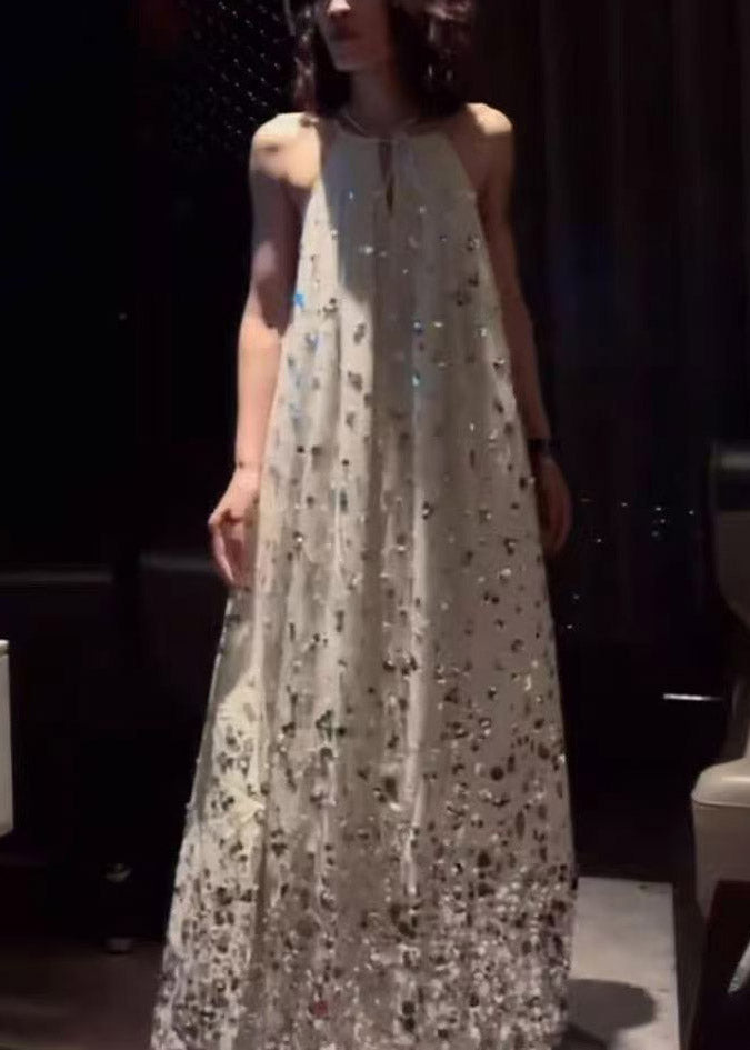 Sequin Halter Neck Keyhole Oversized Flowy Maxi Dress