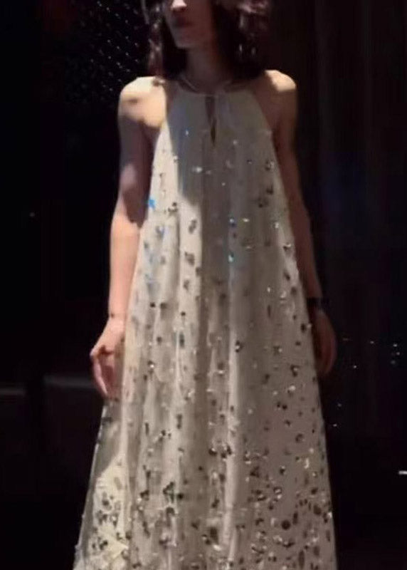 Sequin Halter Neck Keyhole Oversized Flowy Maxi Dress - View 4