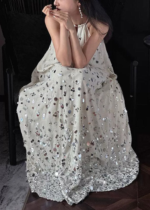 Sequin Halter Neck Keyhole Oversized Flowy Maxi Dress - View 5