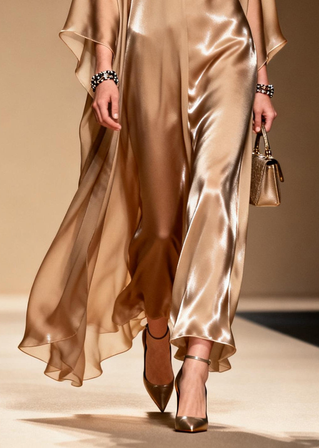 French Khaki V Neck Bow Chiffon Maxi Dress Summer - View 4