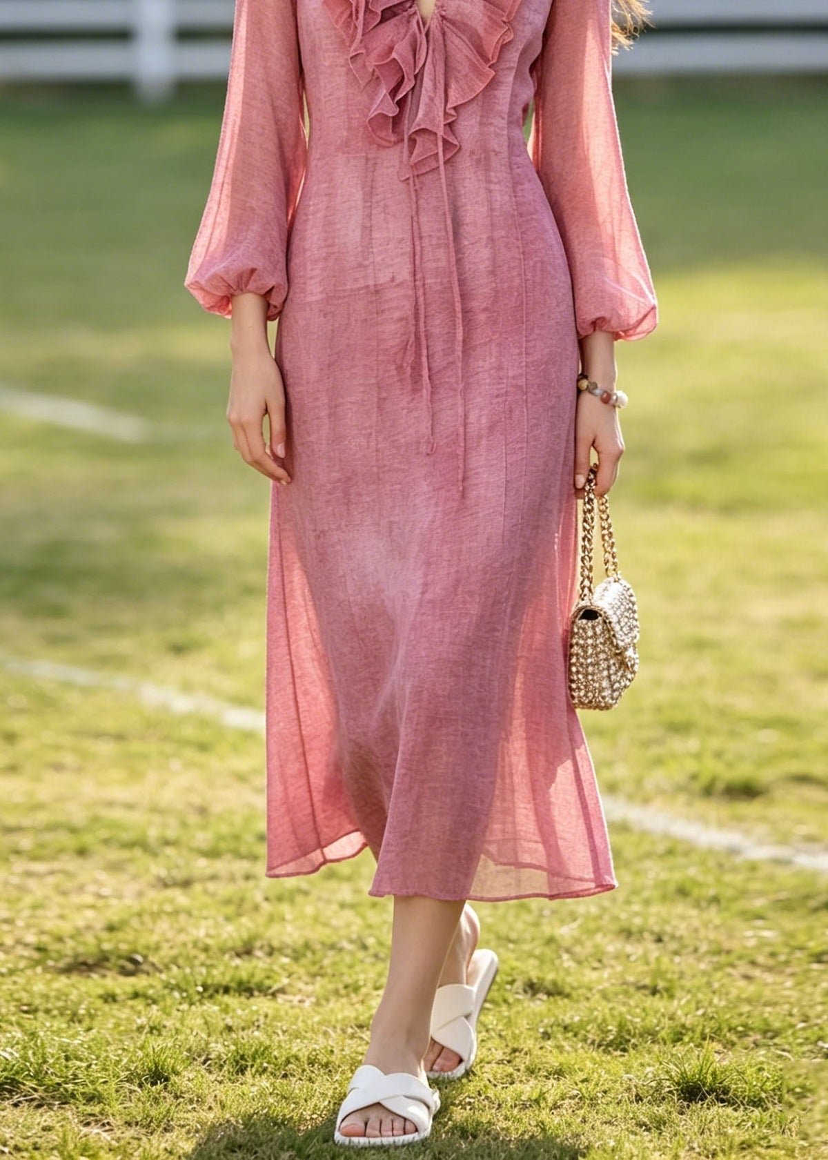 French Rose Ruffled Tie Dye Chiffon Dresses Summer - View 4