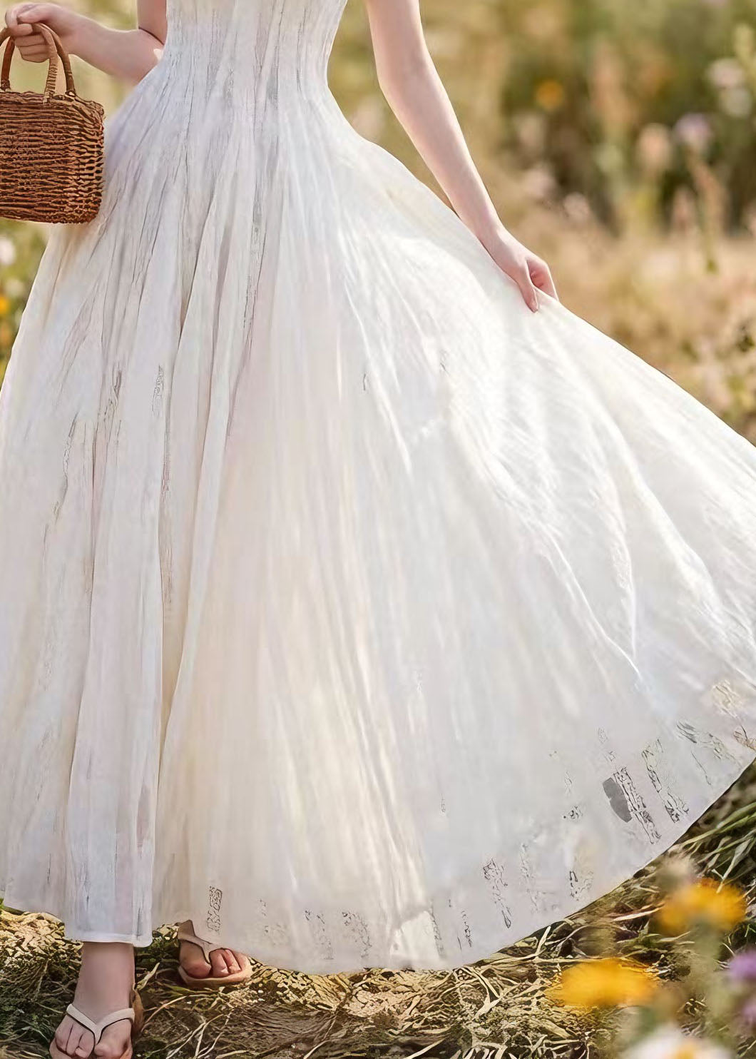 French White Lace Up Spaghetti Strap Summer Dress - View 4