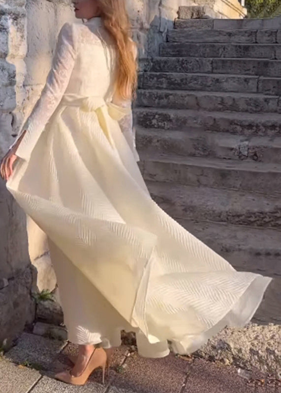 Lace Floral Embroidered Peter Pan Collar Long Sleeve Maxi Dress - View 5