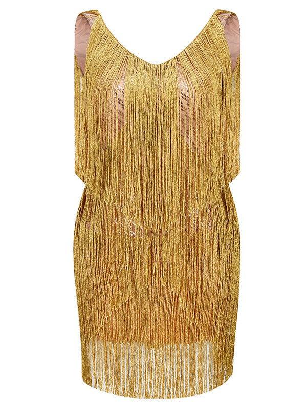 Sequin V-Neck Sleeveless Tiered Fringe Mini Dress - View 6