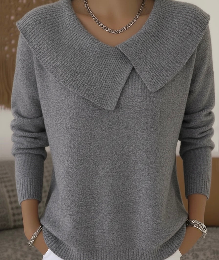 Oversized Lapel Collar Long Sleeve Knit Sweater 7