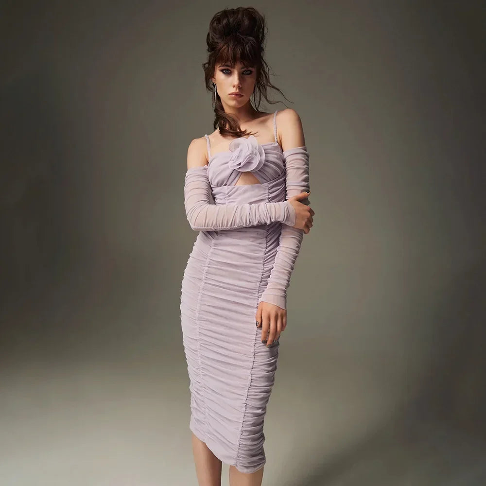 Sleeveless Halter Mesh Evening Party Dress Lavender / Xs Partydress-241208