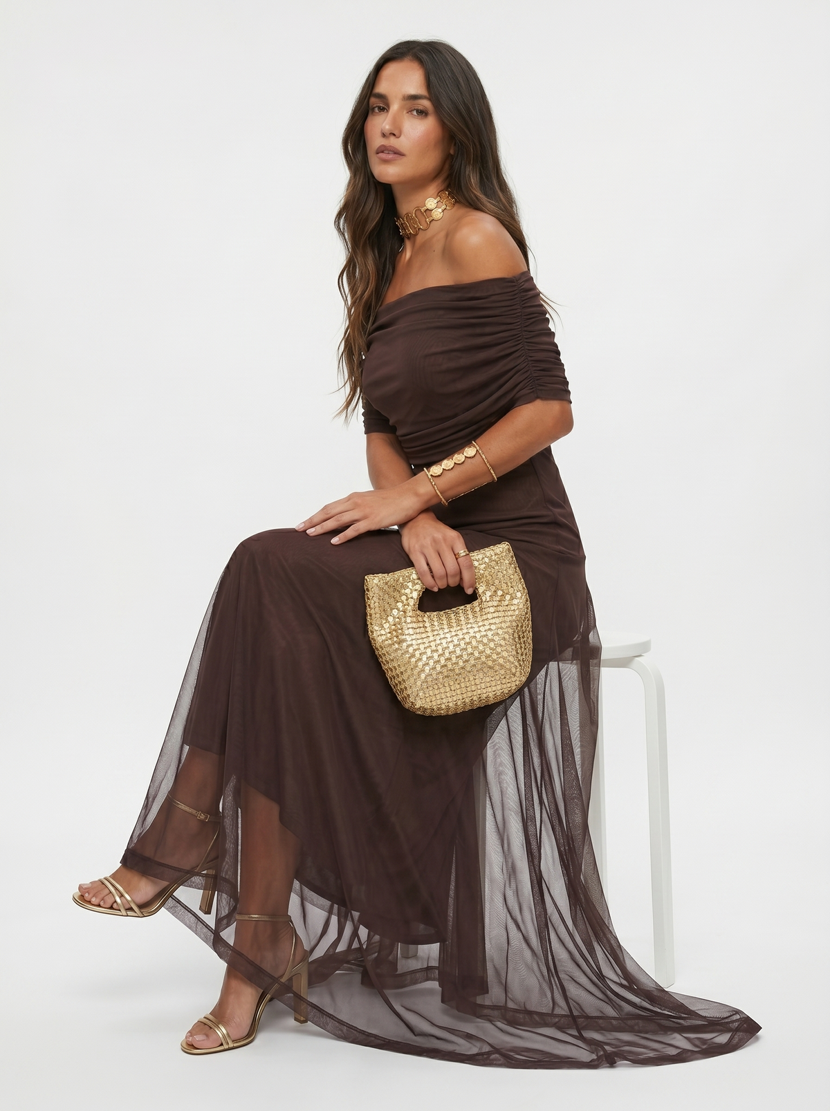 Abstract Print Chiffon One Shoulder Ruched Maxi Gown 13