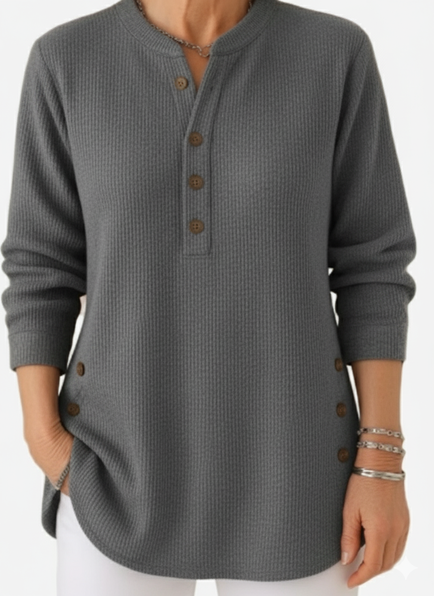 Button Henley Long Sleeve Ribbed Knit Top 8