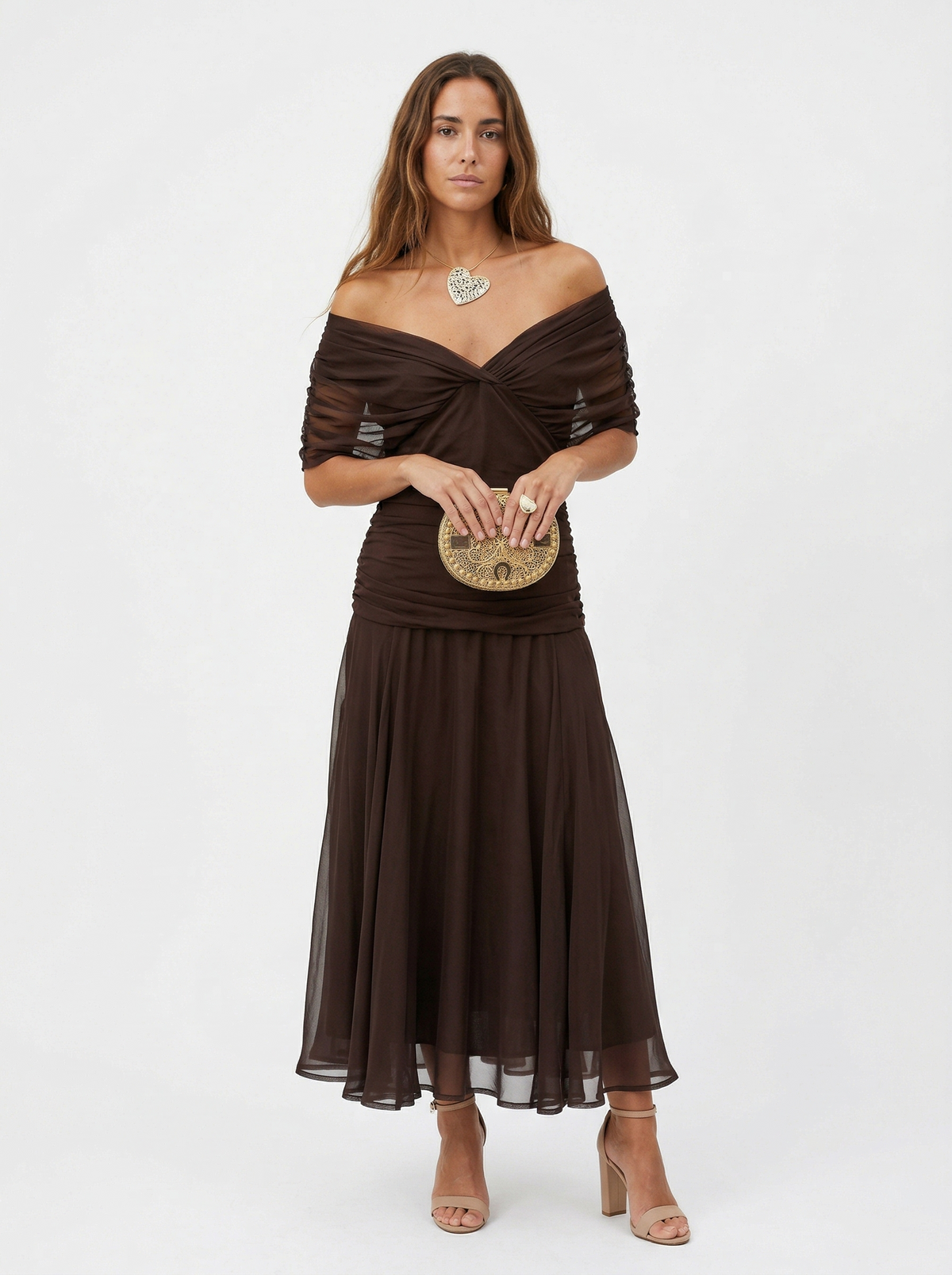 Floral Chiffon Off Shoulder Ruched Wedding Guest Dress 12