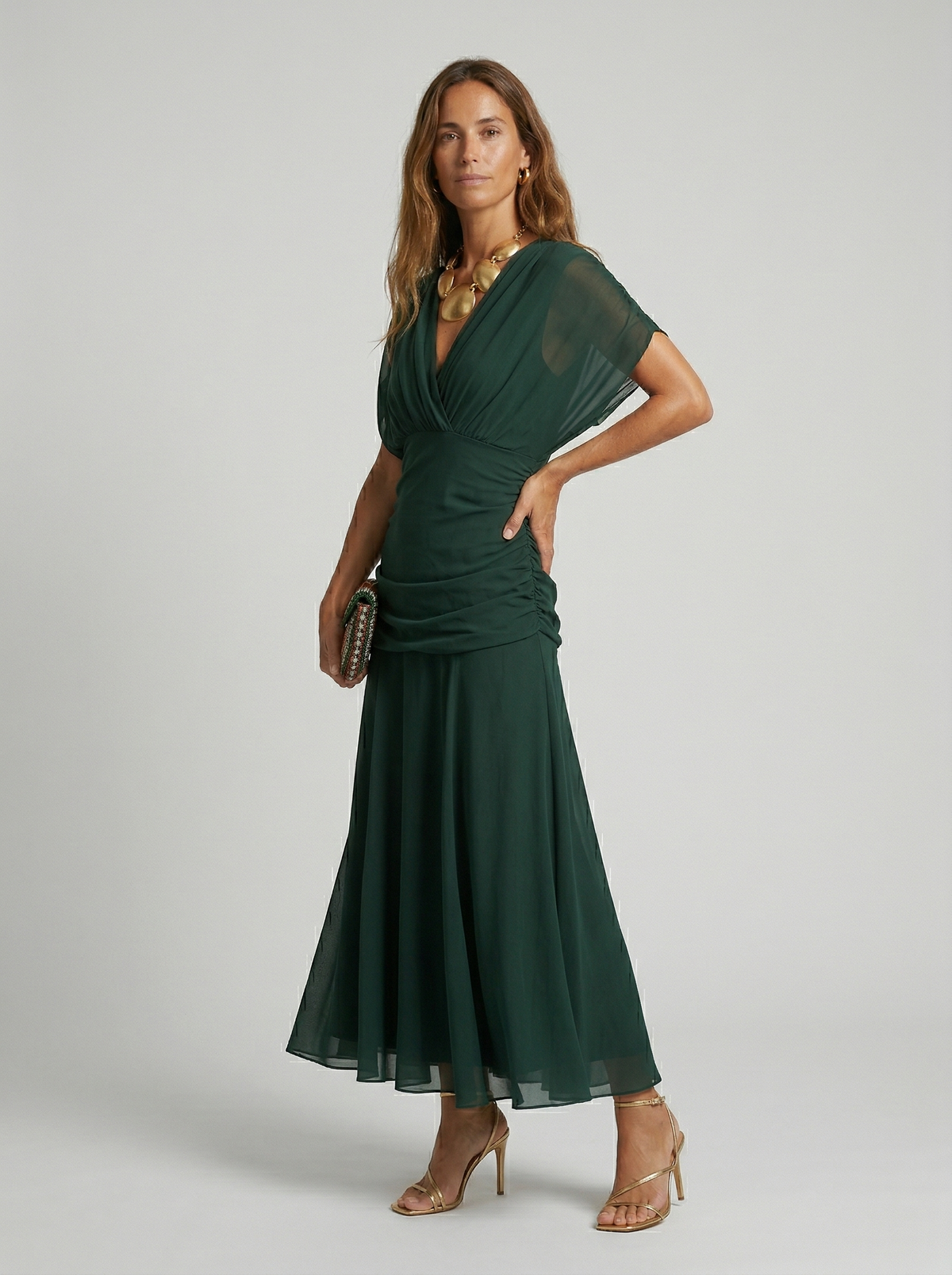 Floral Chiffon Off Shoulder Ruched Wedding Guest Dress 16