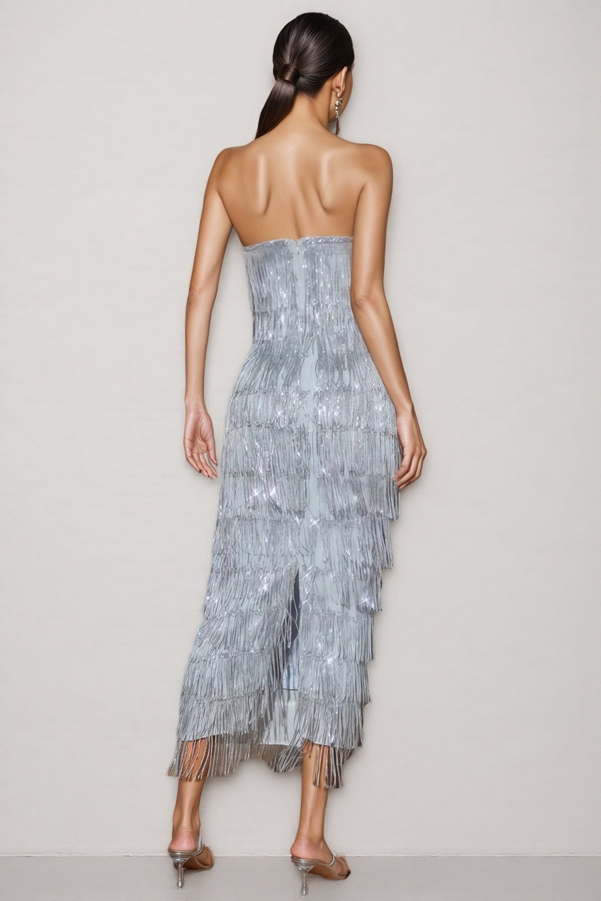 Sequin Strapless Fringe Mini Dress - View 3