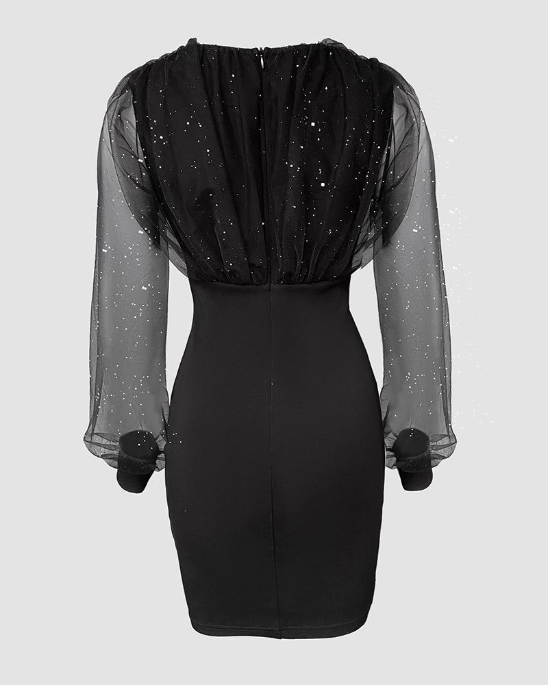 Chic Glitter Mini Cocktail Dress with Adjustable Straps and Lined Skir - View 8