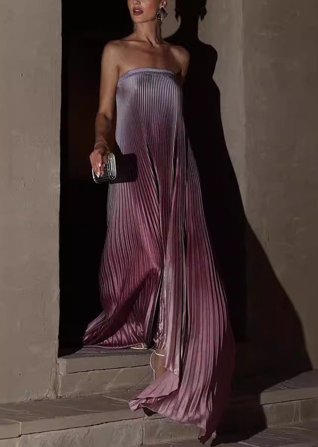 Strapless Accordion Pleat Plisse Column Floor Length Maxi Gown - View 2