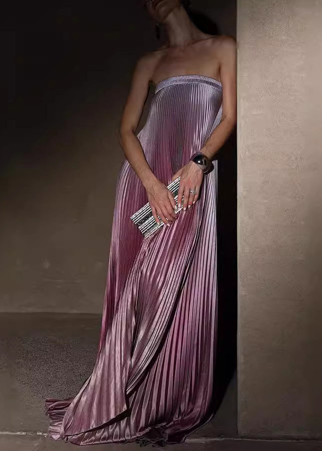 Strapless Accordion Pleat Plisse Column Floor Length Maxi Gown - View 4
