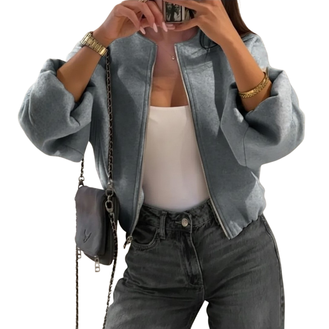 Zip Front Collarless Cropped Jacket 3
