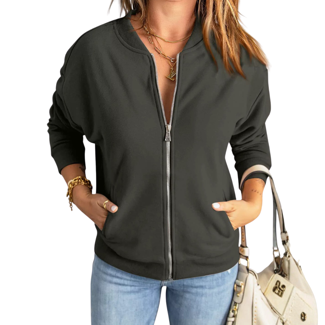 Zip Front Stand Collar Long Sleeve Sweatshirt Jacket 4