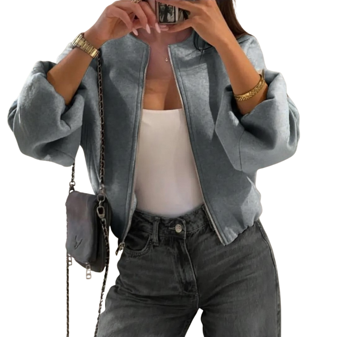 Collarless Zip Front Cropped Jacket 3