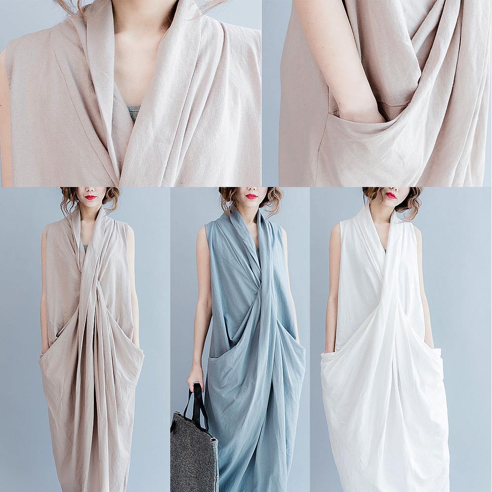 Sleeveless V-Neck Knot Front Draped Pocket Oversized Maxi Dress - View 5