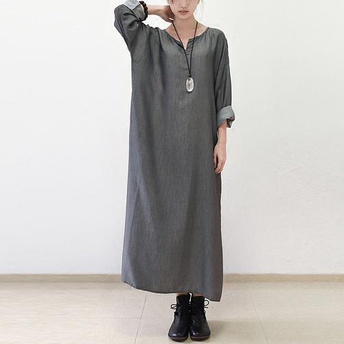 Gray Silk Dresses Fall Maxi Dress Long Sleeve Maxi Dress - View 2