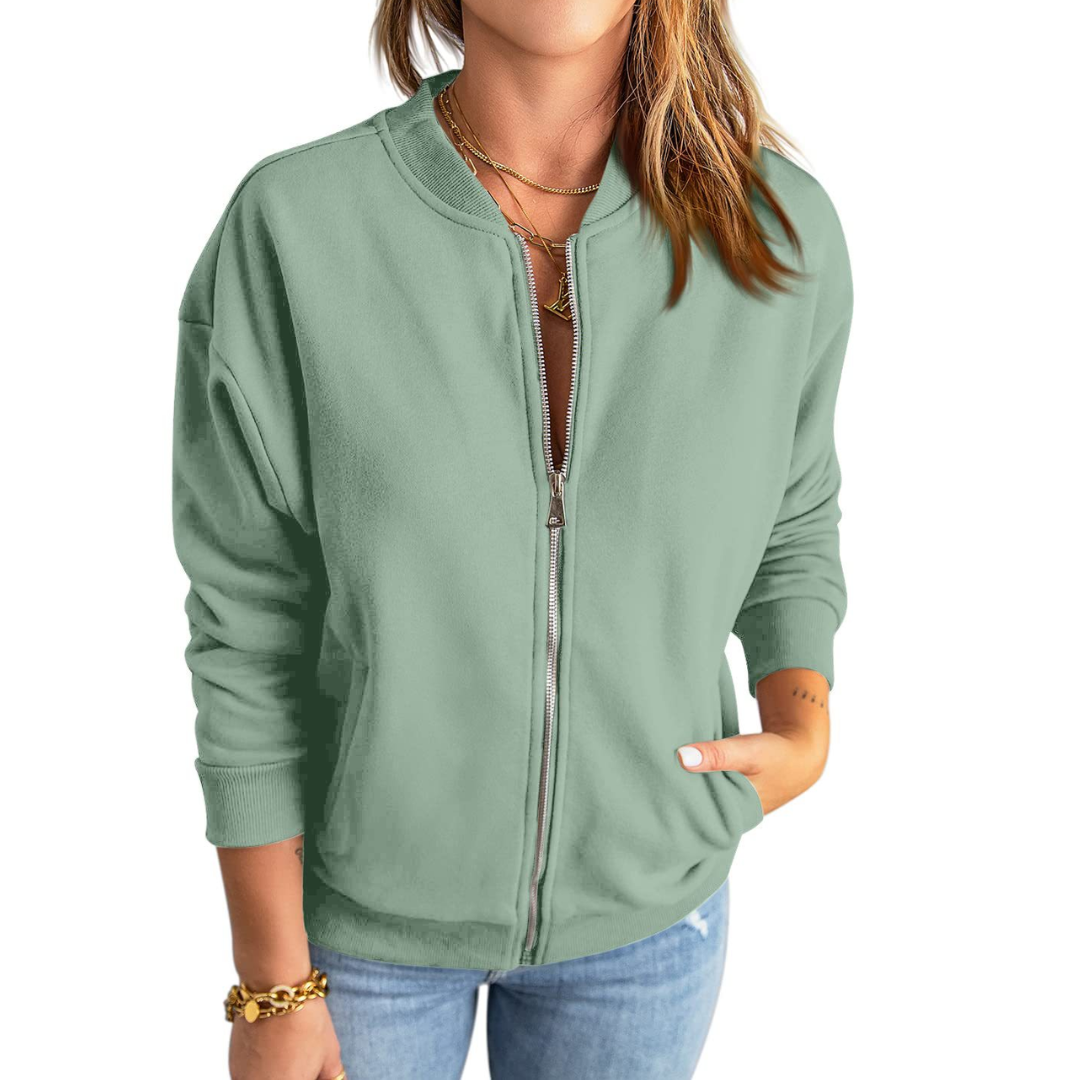 Zip Front Stand Collar Long Sleeve Sweatshirt Jacket
