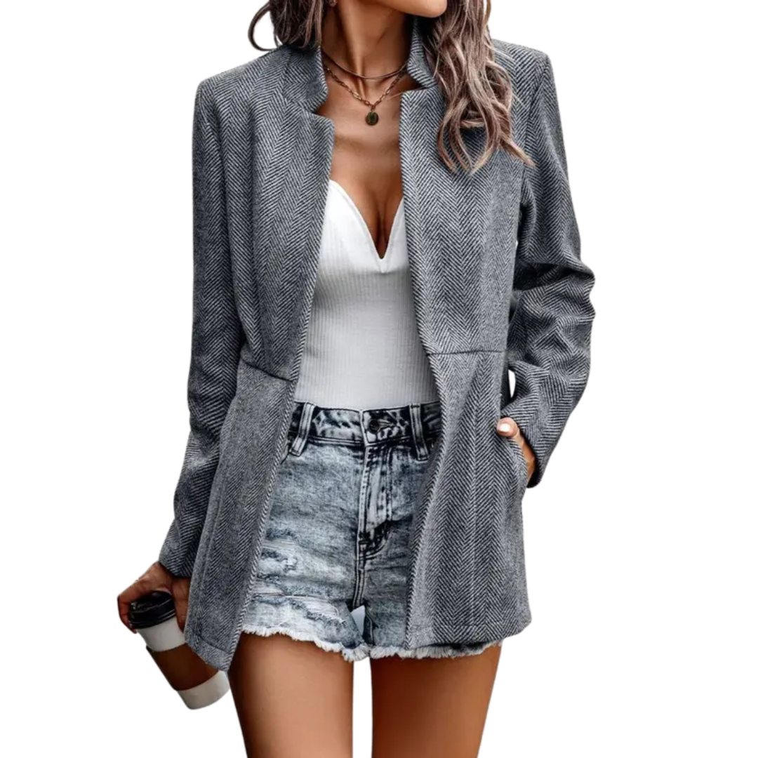Open Front Stand Collar Long Sleeve Peplum Blazer 2