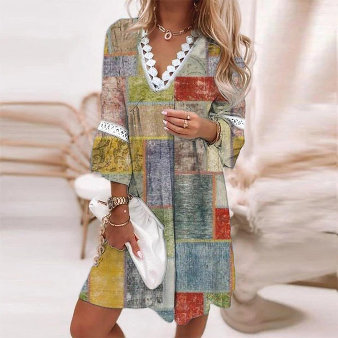 Lace Trim V-Neck Bell Sleeve Shift Mini Dress - View 4