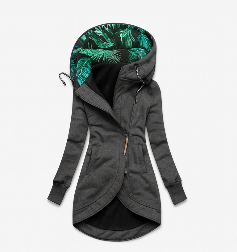 Hooded Asymmetric Zip Front Pocket Longline Jacket 2