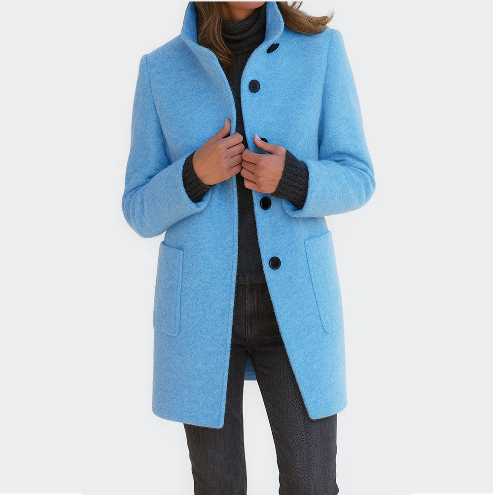 Stand Collar Button Front Wool Blend Coat 8
