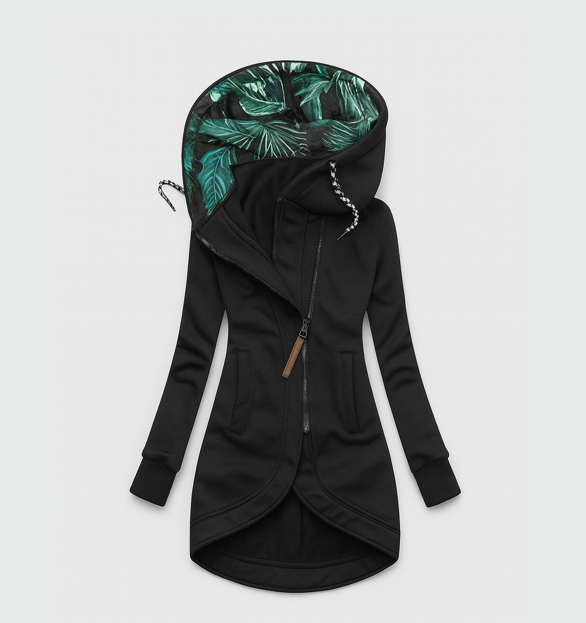 Hooded Asymmetric Zip Front Pocket Longline Jacket 8