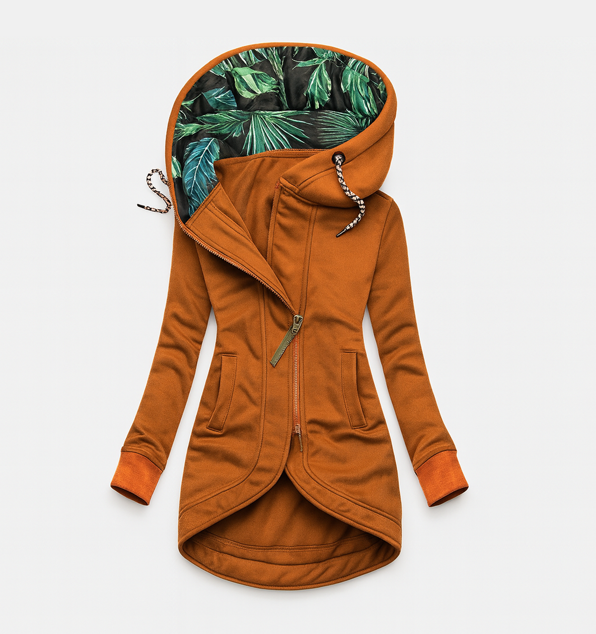 Hooded Asymmetric Zip Front Pocket Longline Jacket 9
