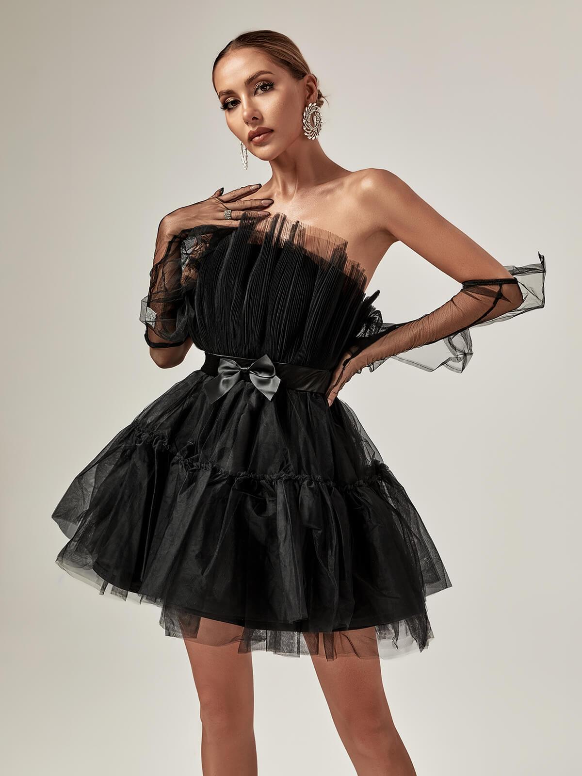Guinevere Strapless Mesh Mini Dress In Black - View 2