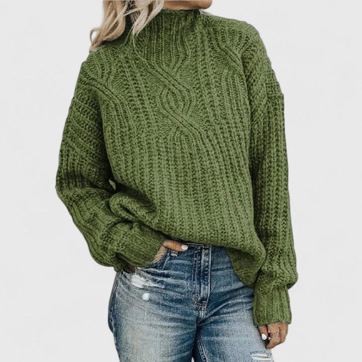Mock Neck Long Sleeve Chunky Cable Knit Sweater