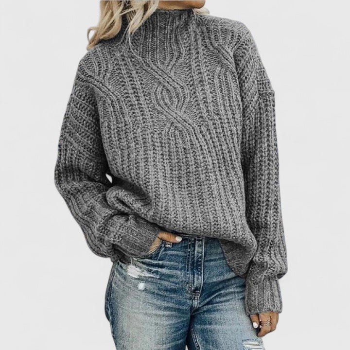 Mock Neck Cable Knit Oversized Sweater 4