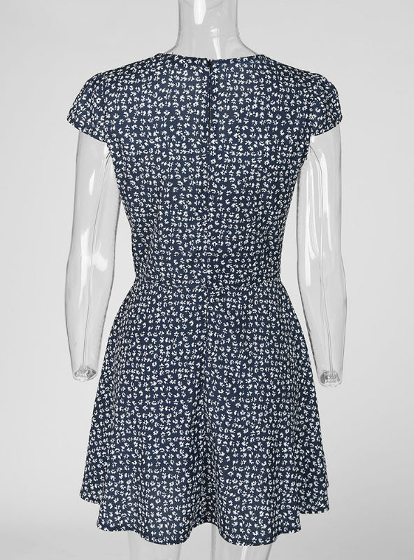 V-Neck Cap Sleeve Ditsy Floral Wrap Mini Dress 5