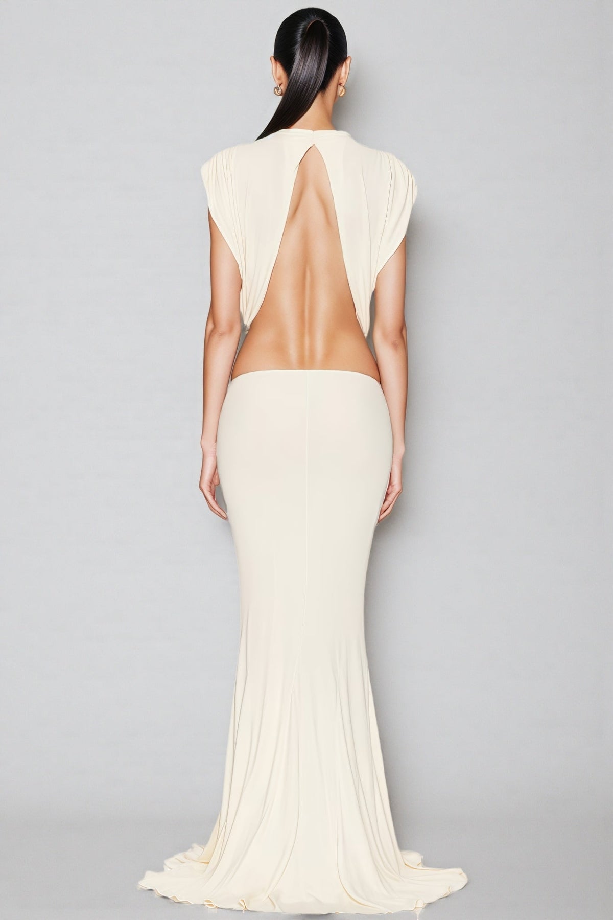 Gaelyra White Backless Satin Pleated Maxi Dress - View 4