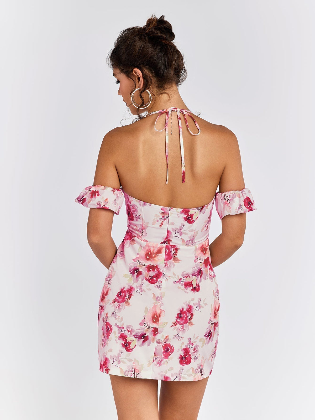 Floral Off Shoulder Sweetheart Ruffle Corset Bodycon Mini Dress - View 2